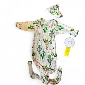 Posh Peanut Cactus & Llama Knotted Gown & Headband NWT 0-3 months